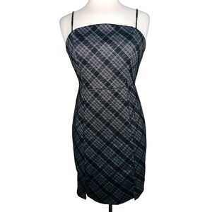 WB5 Attard State Plaid Dress Sleeveless Mini Black Gray Career Party M